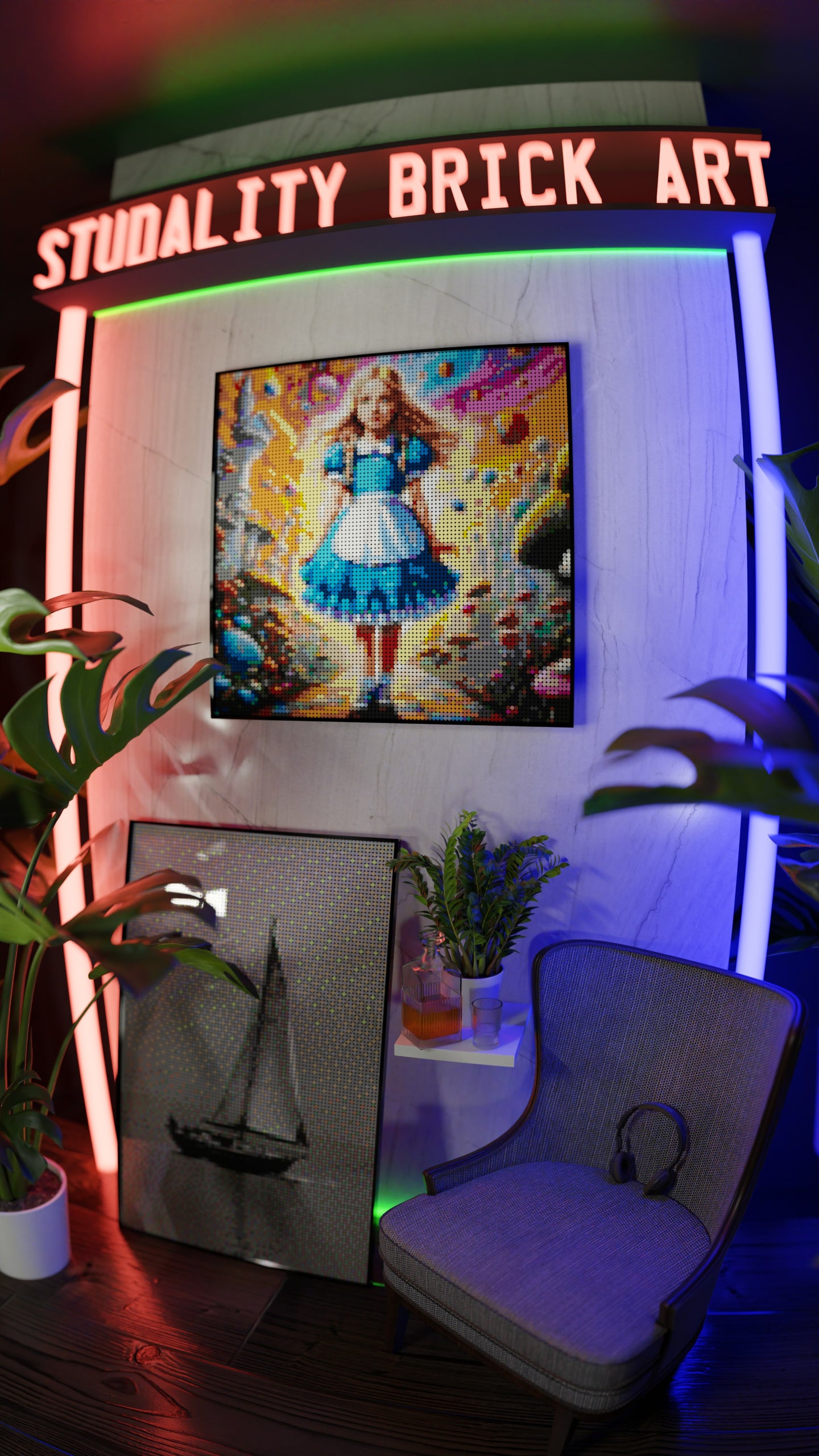 Alice in Wonderland LEGO® Style mosaic pixel art design for display